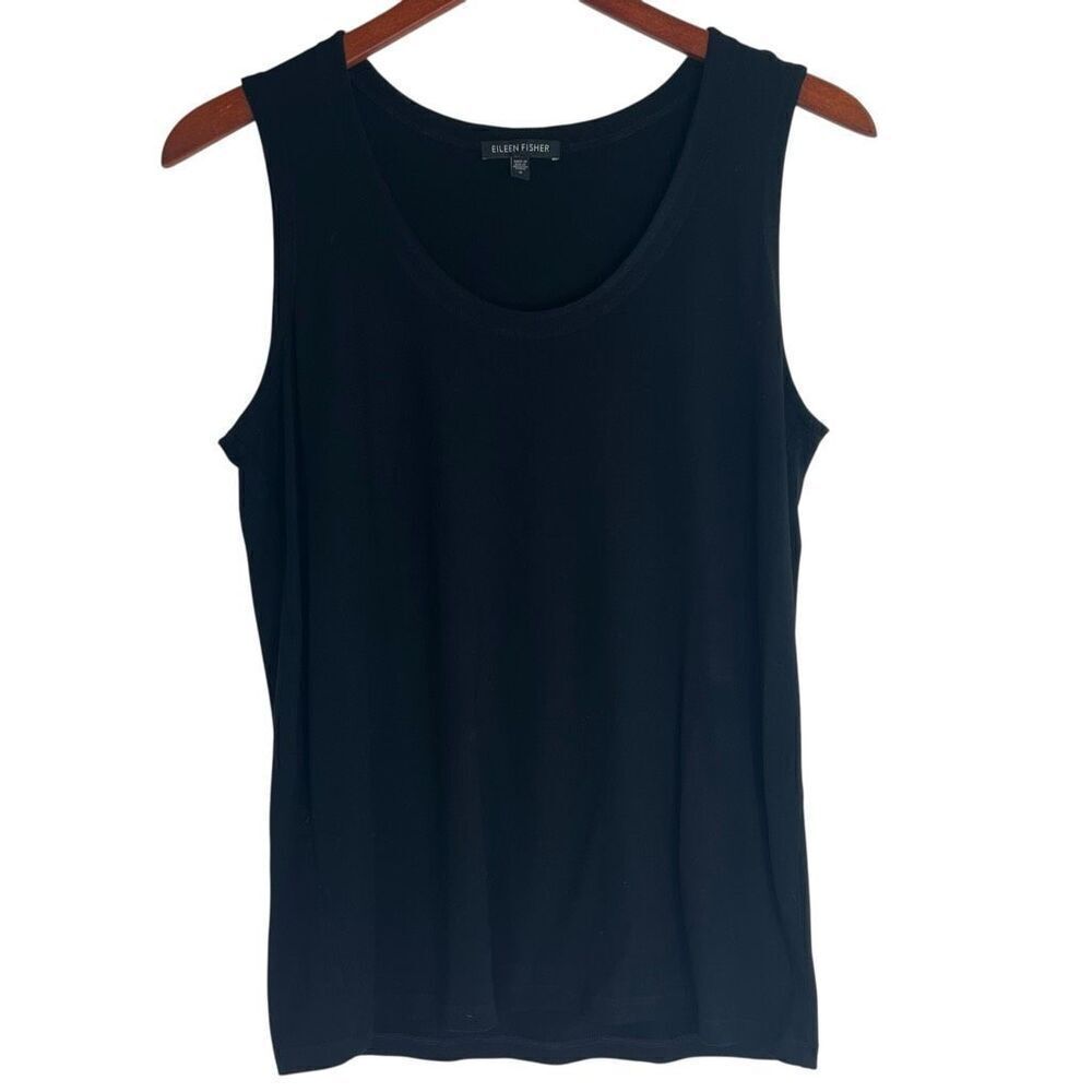 Eileen Fisher Womens Scoop Neck Stretch Rayon Jersey Tank Top Black Size Small